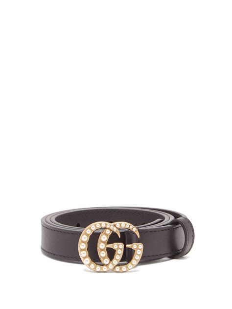gucci faux pearl-embellished leather belt black 65